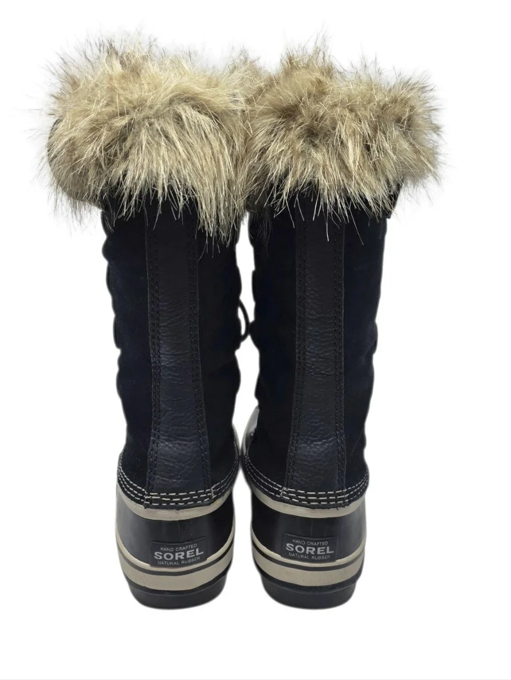 Sorel Joan Of Arctic Winter Boots Faux Fur Trim Lining Black & Tan Women's 8